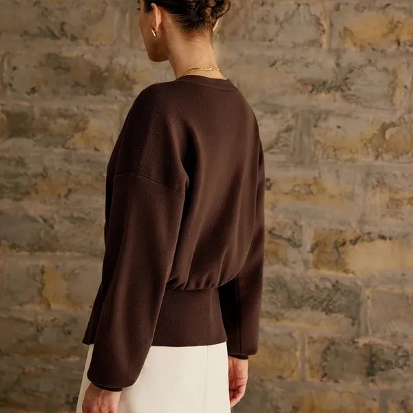 Commense Golden Button Plain Cardigan size small Brown - Image 2