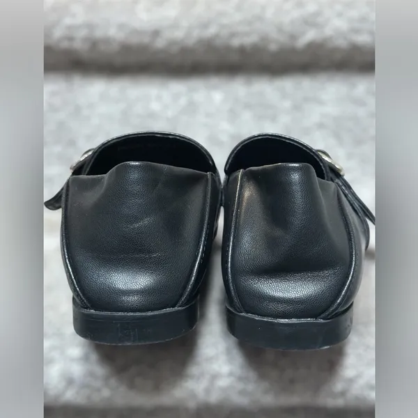 Preppy Vintage Havana Black Leather Maureen Studded‎ Buckle Loafers Women 6.5 - Image 4