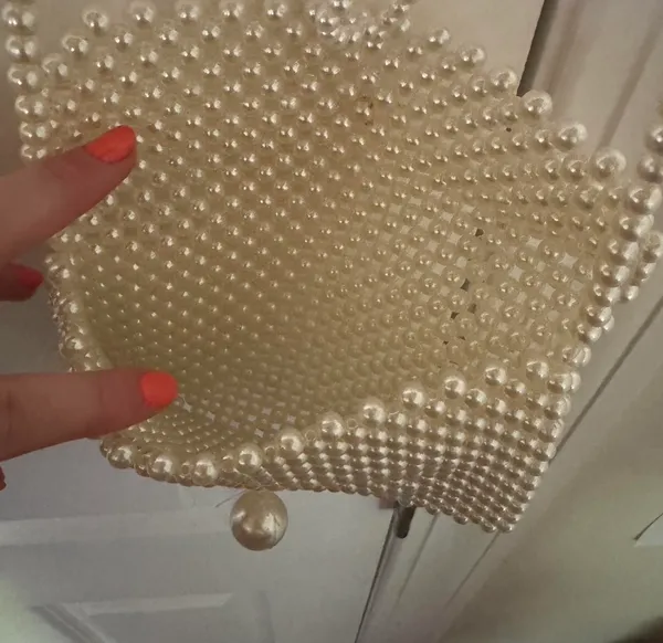 Cream Pearl Clutch Bag White - Image 2