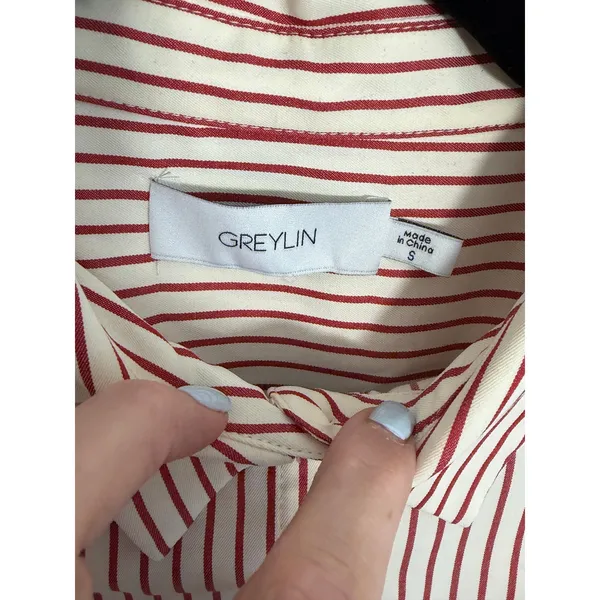 Greylin Red and cream Striped Button down top size small - Image 2
