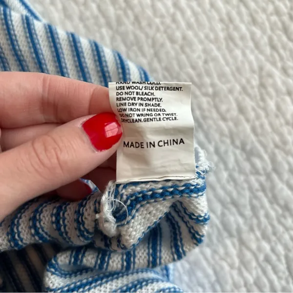 Women’s Blue White Striped Knit Cut Out Dress Small - Image 8