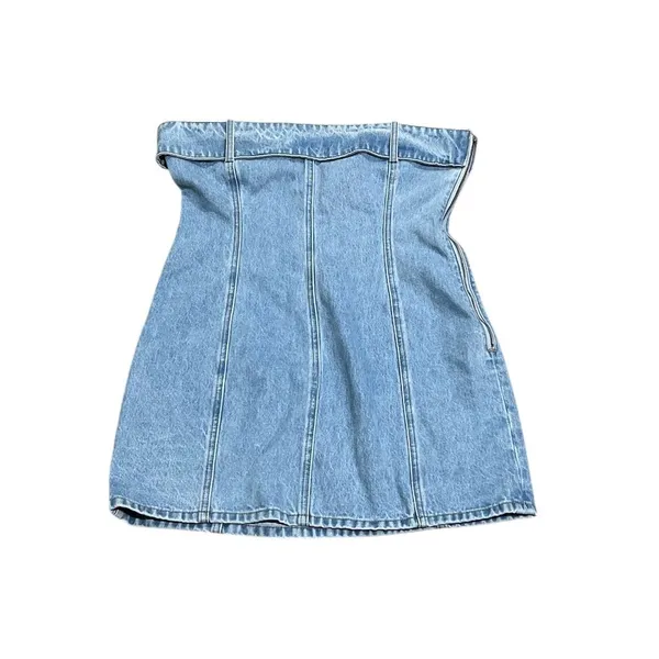 Meshki Women's XL Teddi Denim Strapless Mini Dress Blue Casual Summer - Image 4