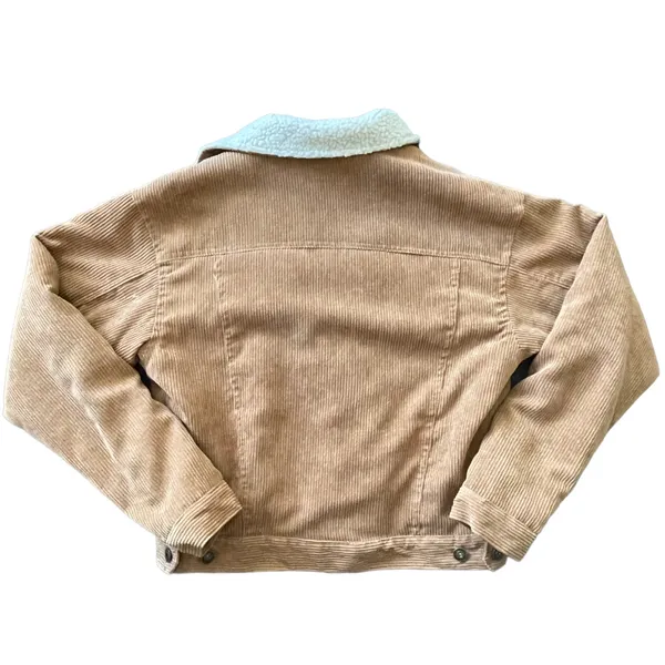 Corduroy Fleece Collar Jacket Button Up Coat Tan Women’s Size Medium - Image 2