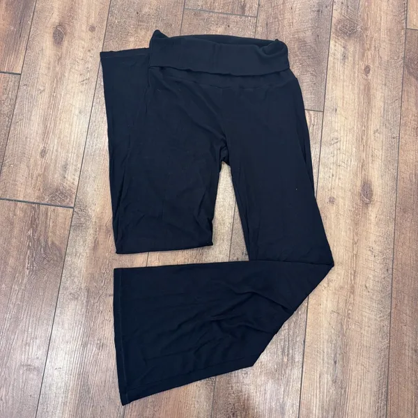 Skims Black Ribbed Modal Spandex Foldover Maternity Pants Wide Leg Size Large - Image 2