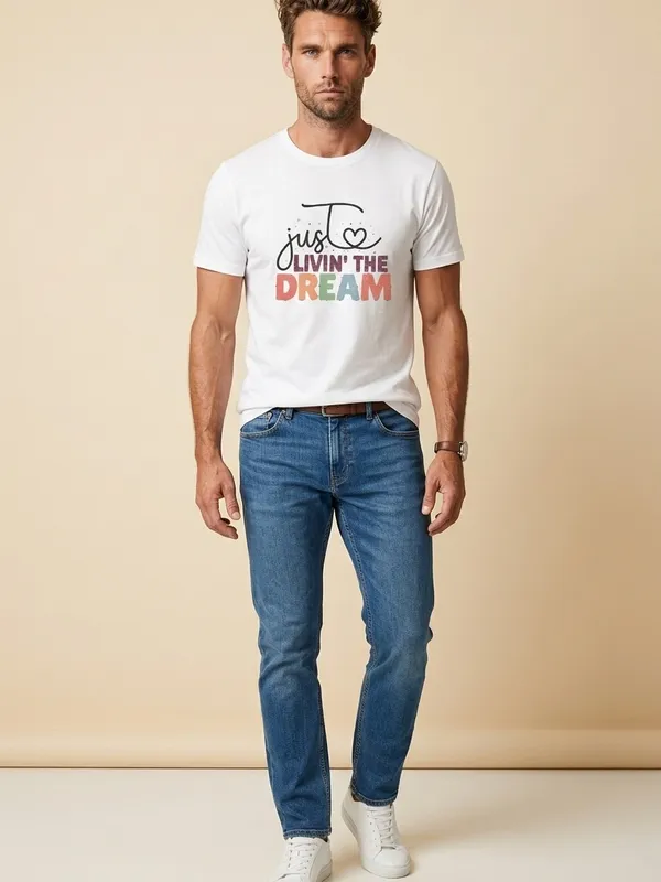 Gildan Unisex 100% White Cotton”Just Livin The Dream” T Shirt Size XL - Image 3