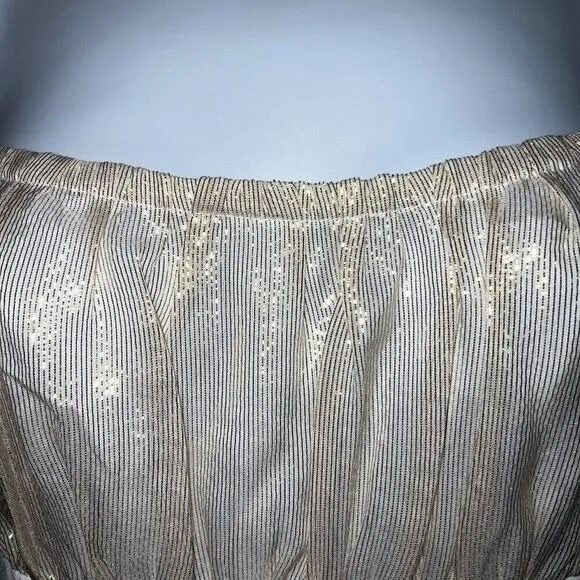 CACHE White With Gold Metallic Ruched Sheer Illusion Tank Cami‎ Top NWOT Siz - Image 4