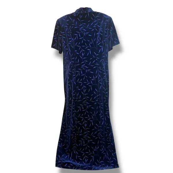 Another Thyme Blue Velvet Maxi Dress Glitter Leaf Pattern Vintage 18 Large 8 -10 - Image 6