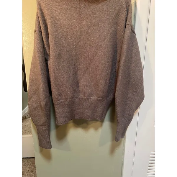 Women's Size Large Full Zip Cardigan Sweater Oversized Collar Cafe Brown Ribbed - Image 10