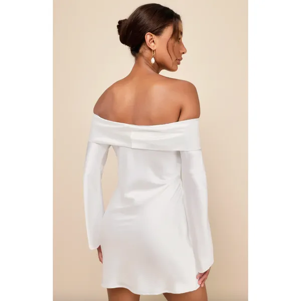Lulus Luxurious Vision White Satin Off-the-Shoulder Mini Dress Party XS NWT - Image 2