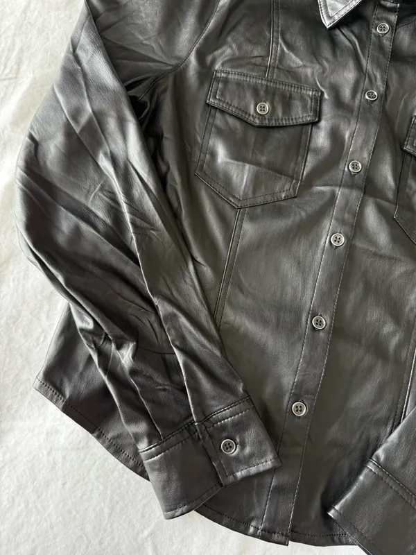 Love Tree Black Faux Leather Button-Up Shirt - Image 3