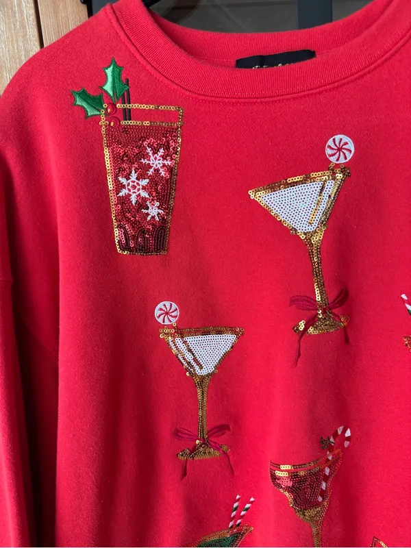 Martini sequins sweater christmas cocktails candy cane crewneck sweatshirt QOS - Image 3