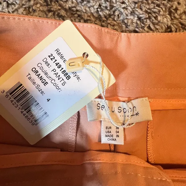 See U Soon Womens Orange High Waisted Pleated Wide Leg Cotton Pants‎ Size 4 NEW - Image 2