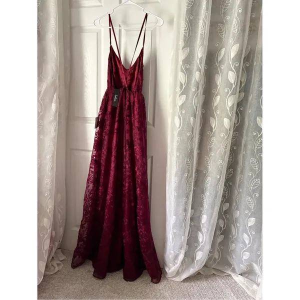 New Lulus Always With You Burgundy Floral Embroidered Organza Maxi Dress sz S - Image 5