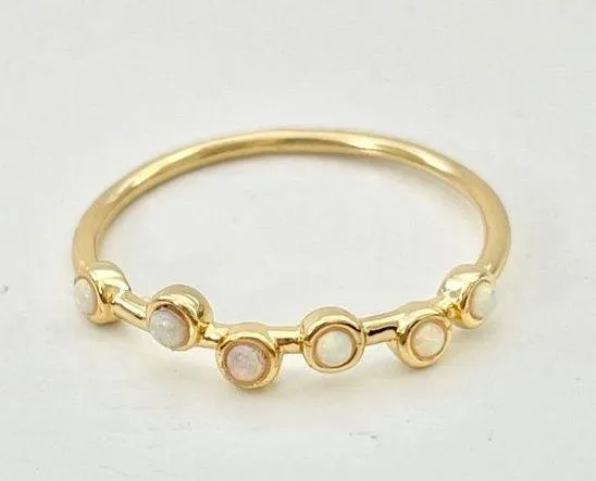 Five and Two New  Scattered Opal Gold Tone Serena Stacking Ring Size 6 - Image 3