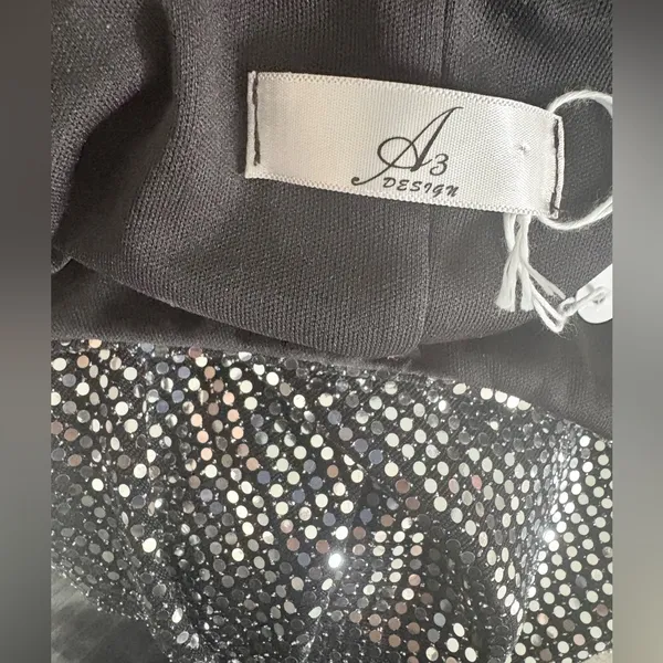 A3 Design Black Sequin Strapless Mini Dress Silver Size M - Image 3