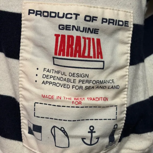 Tarazzia Sport Cropped Hoodie M Navy Cream Stripe Nautical Marin Bleu 90s French - Image 6