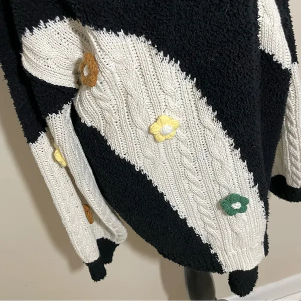 POL Mixed Media 3D Flower Open Front Cardigan Sweater - Image 5