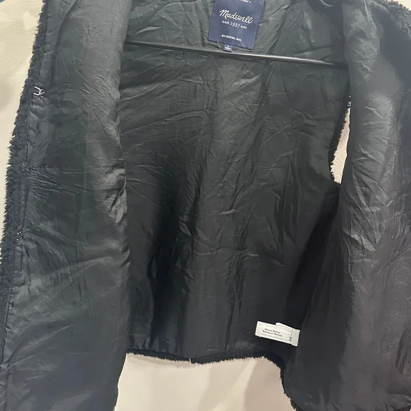 Madewell Black Faux Shearling Sherpa Vest Small Apres Ski Boho Cozycore Hygge‎ - Image 3