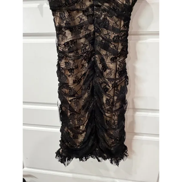 Lulus Black Lace Ruched‎ Bodycon Mini Dress Tie Straps XS Coquette Goth Y2K - Image 8