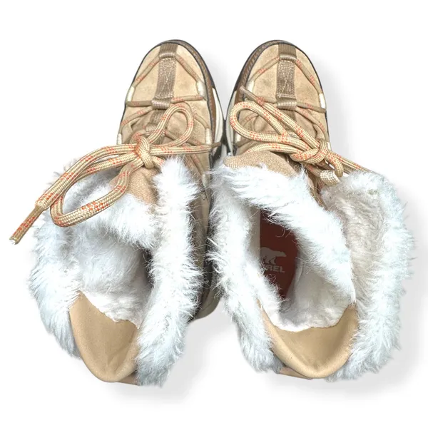 Sorel ONA RMX Glacy Waterproof Suede Canvas Tan Faux Fur Gorpcore Ski Womens 8 - Image 4