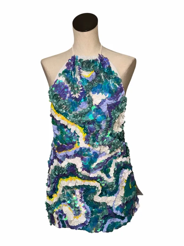 NWT ASOS DESIGN halter embellished mini dress with swirl design sz-6 - Image 3