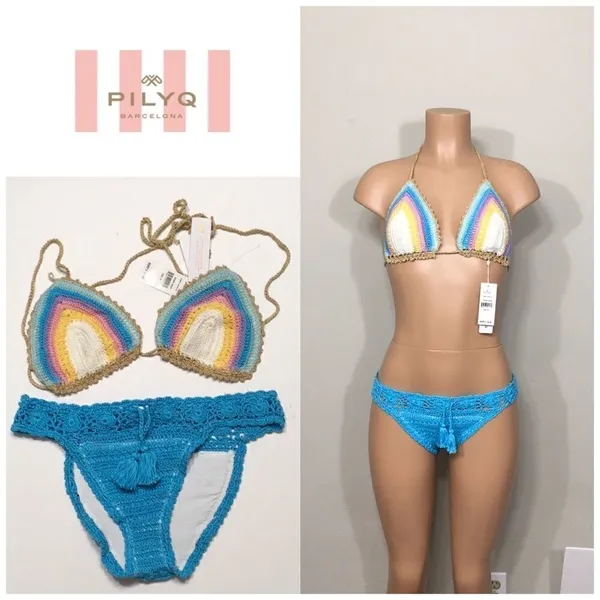 PILYQ Romance & blue crochet bikini set.M-top/L-bottom NWT - Image 2