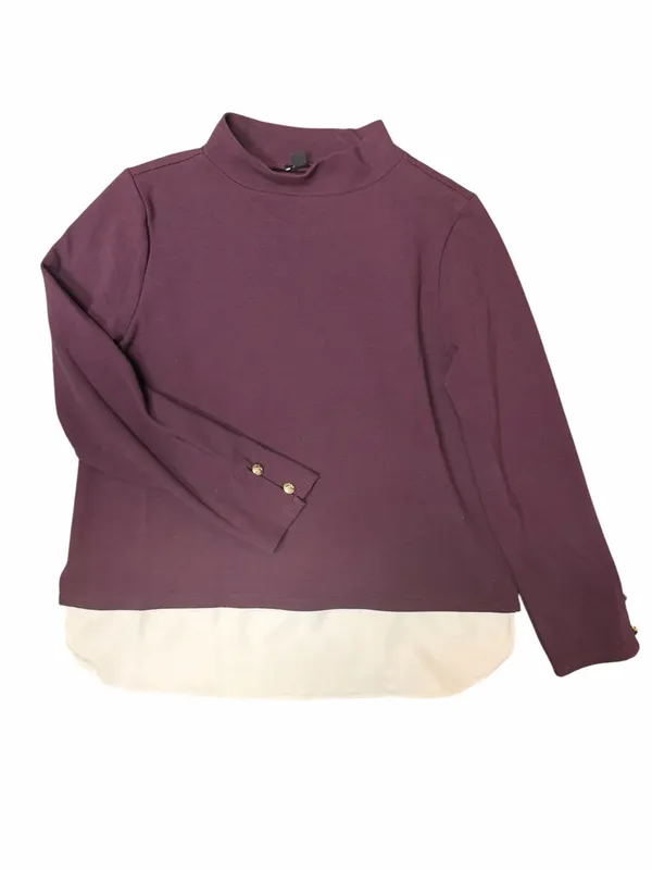 Ann Taylor Burgundy Mock Neck Layered Shirttail Top Large Gold Buttons - Image 2
