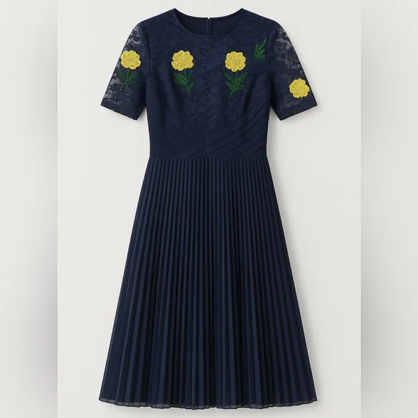 🌺👗$125 ASOS Navy Embroidered Lace Dress XS 2 4 Wedding Prom Holiday Occasion - Image 3