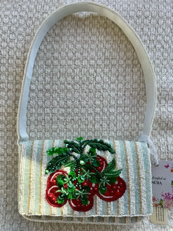 Handcrafted in India Striped Tomato Beaded Shoulder Bag VIRAL NWT - Image 2