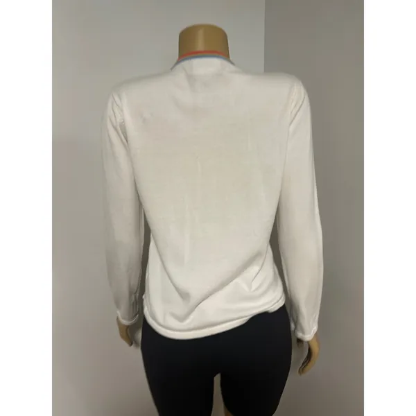 Y2K Sag Harbor Vintage White Rainbow Trim Cotton Cardigan Medium Australia - Image 5
