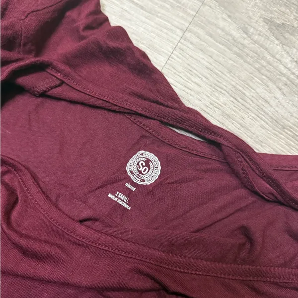 •So• Burgundy Cut Out Relaxed Tee Shirt - Image 3