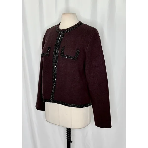 ZARA Wool Beaded Cardigan Sweater Knitwear Embellished Cropped Solid X-Large - Image 5
