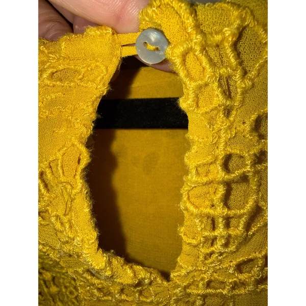 Anthropologie Mustard Yellow Eyelet Lace Ruffle Peplum‎ Blouse Top 6 Whimsical - Image 8
