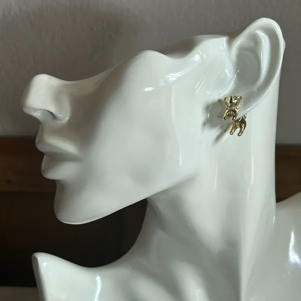 Dog Cat gold tone matte Earrings - Image 7