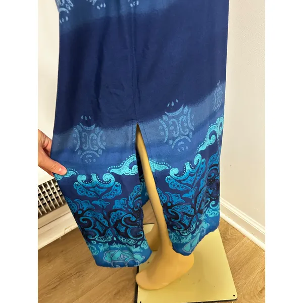 California Concepts Blue Ombre Paisley Boho Midi Dress Spaghetti Strap Tie Back - Image 9