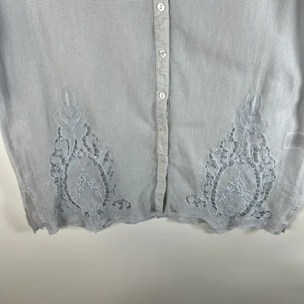 Anthropologie Meadow Rue Mesh Lace Embroidered Shirt Top Sz L Cottagecore Blue‎ - Image 3