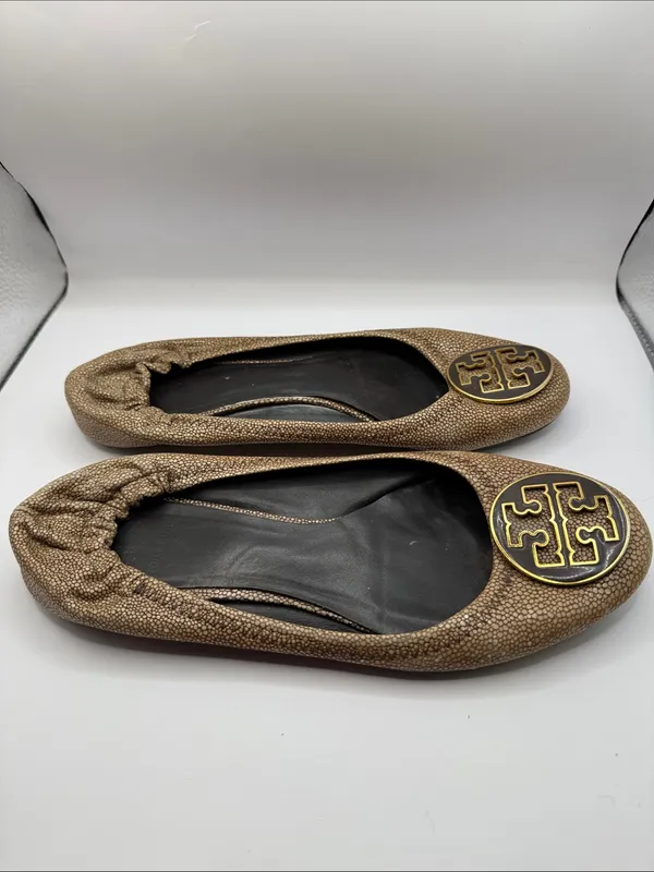 Tory Burch Reva Stingray Ballet Flats Bronze Brown Logo Flats Size 10 *PROJECT - Image 2