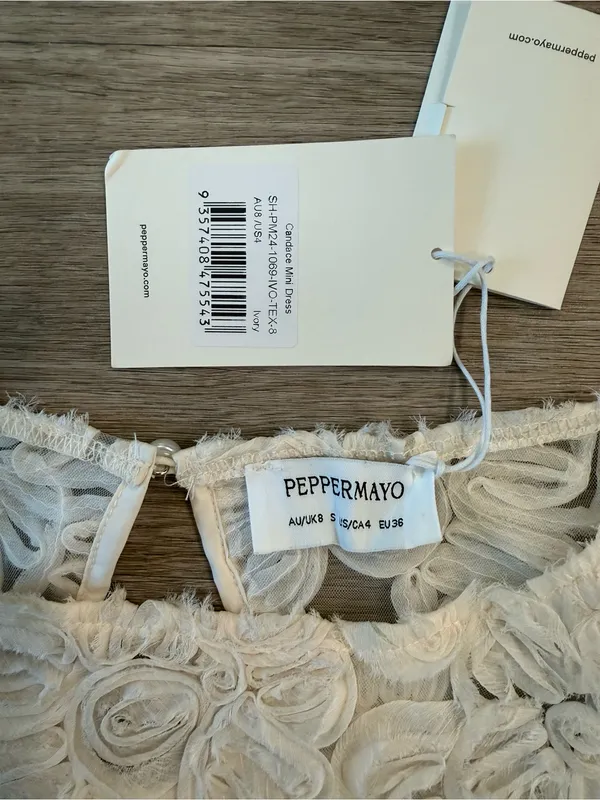 NWT Peppermayo Candace Mini Dress in Ivory, Size 4 - Image 3