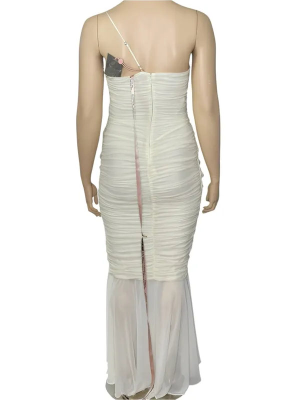 HOUSE OF CB Pearla One Shoulder Ruched Maxi Dress, Ivory, L (Plus Cup) - Image 6