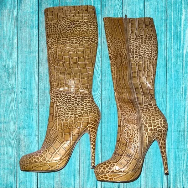 Charles by Charles David tan faux animal print knee high side zip boots - Image 2
