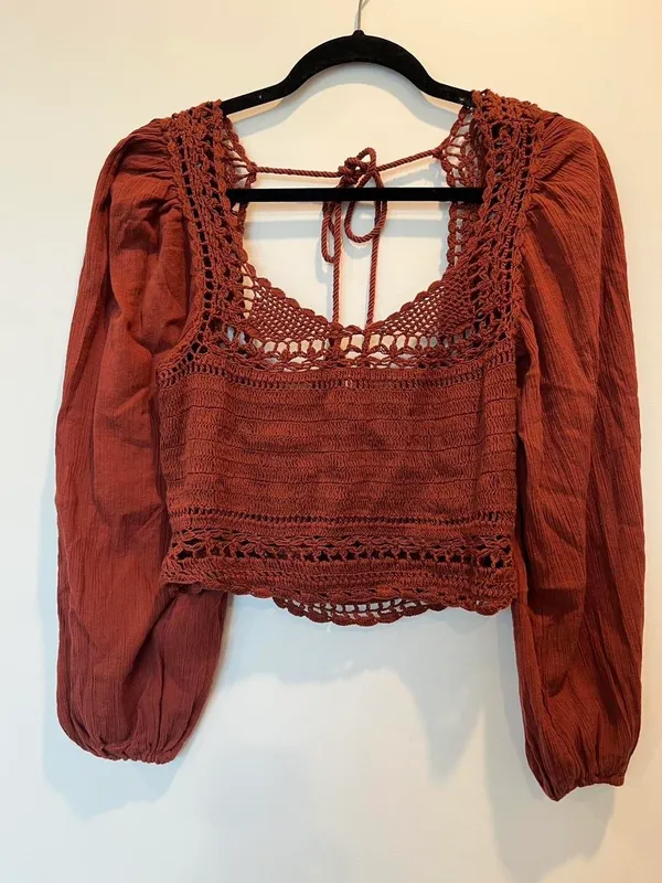 Free People Brick Red Cynthia Crochet Top - Image 2