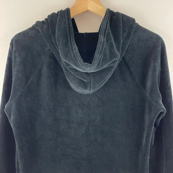 Y2K Black Velvet Velour Hooded Tracksuit Jacket Sweatshirt - Image 8