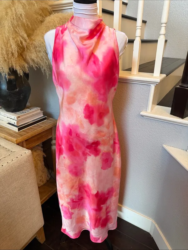 ZARA Tie-Dye Satin Cowl Neck Sleeveless Midi Dress – Size Large - Image 3