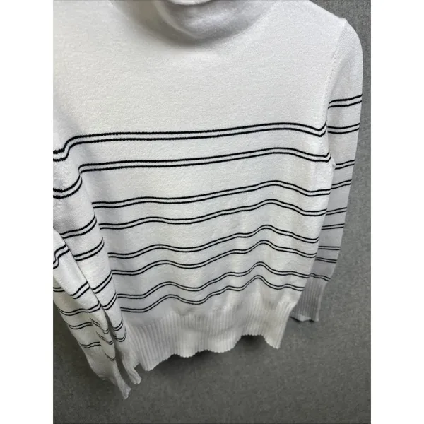 French Connection Medium Sweater Striped Mock Neck White‎ Black Long Sleeve - Image 11