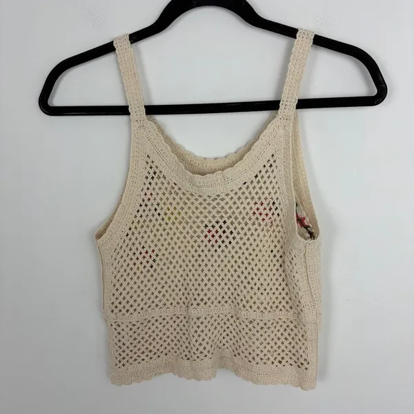 Rebellion Again Crochet Tank Crop Top Floral Embroidered Festival Boho Small - Image 4