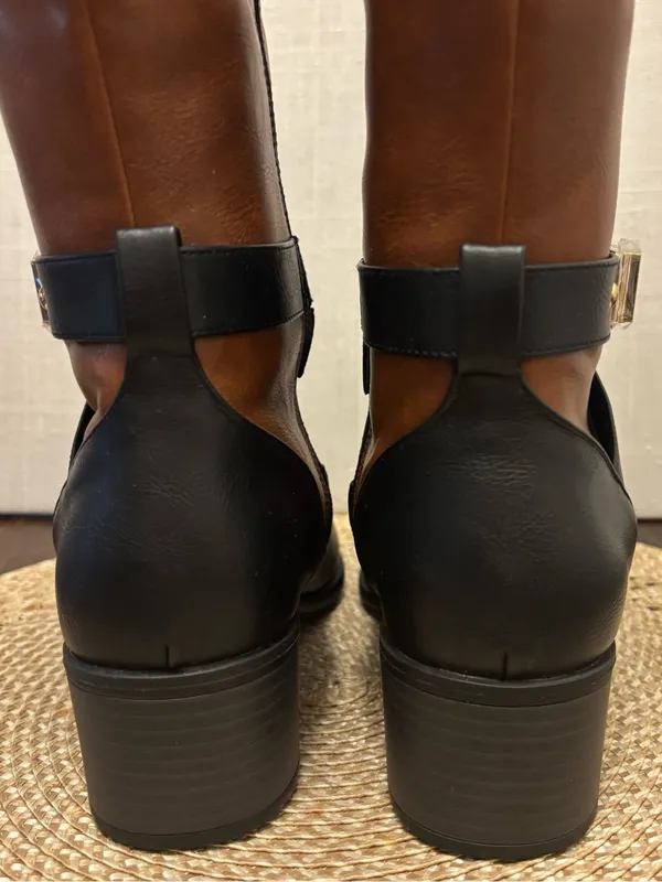 Just Fab Black and Tan Winnie Block Heel Boots | Women | Size 6.5 NWOB - Image 7