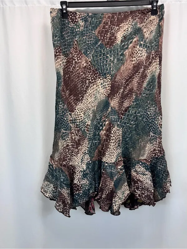 Reversible Floral Animal Midi Skirt 32” L Green Brown Fall Boho Indie Academia - Image 5