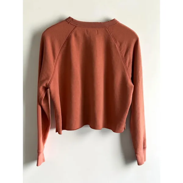 Aerie Women XS Terracotta Rust Distressed Cropped Raglan Crewneck Sweatshirt - Image 2