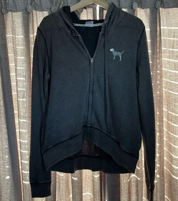 Y2K Pink Victoria’s Secret Grey Zip Up Love Pink Hopded Sweatshirt Size Medium - Image 2