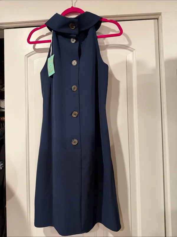 Sail to Sable Navy High-Collar Sleeveless Shift Dress M NWT‎ - Image 6